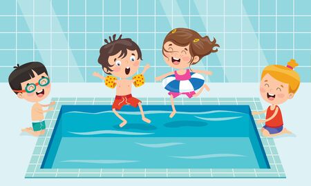 Funny Children And Swimming Poolのイラスト素材