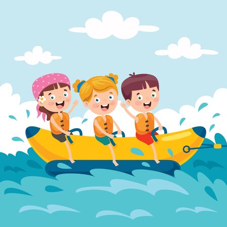 Children Having Fun On Banana Boatのイラスト素材
