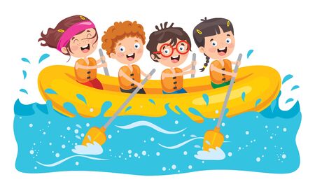 Group Of Little Children Raftingのイラスト素材