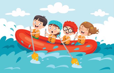 Group Of Little Children Raftingのイラスト素材