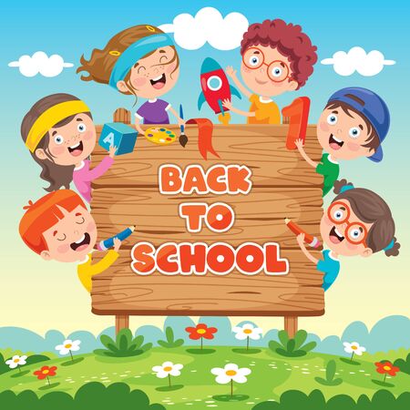 Back To School Concept With Funny Childrenのイラスト素材