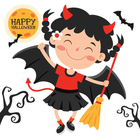 Happy Funny Child Celebrating Halloweenのイラスト素材