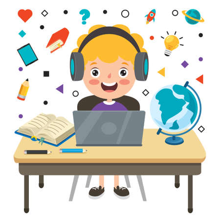 Online Learning Concept With Cartoon Characterのイラスト素材