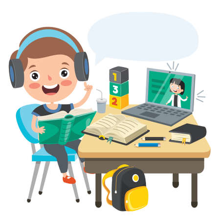 Online Learning Concept With Cartoon Characterのイラスト素材