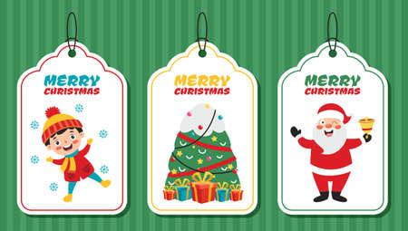 Christmas Greeting Card Design With Cartoon Charactersのイラスト素材