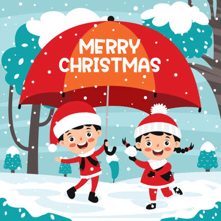 Christmas Greeting With Cartoon Charactersのイラスト素材