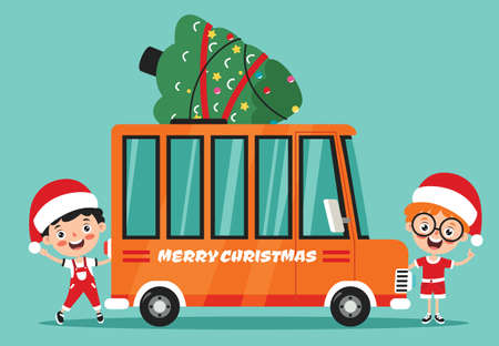 Christmas Greeting With Cartoon Charactersのイラスト素材