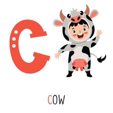 Character In Animal Costume Showing Alphabet Letterのイラスト素材