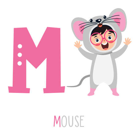 Character In Animal Costume Showing Alphabet Letterのイラスト素材