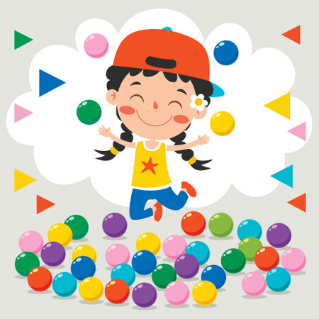 Funny Kid Playing With Colorful Ballsのイラスト素材