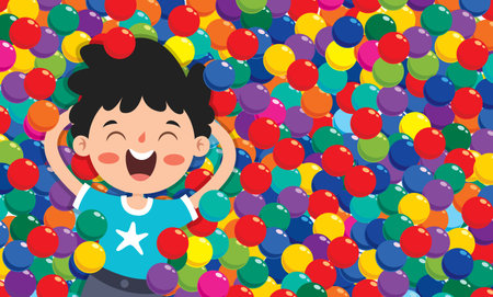 Funny Kid Playing With Colorful Ballsのイラスト素材