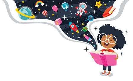 Happy Kid Studying And Learningのイラスト素材