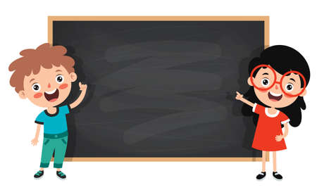 Funny Children With Empty Blackboardのイラスト素材