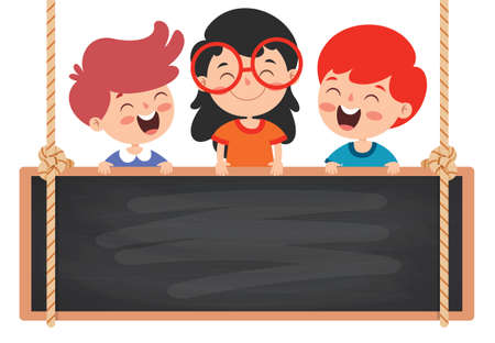 Funny Children With Empty Blackboardのイラスト素材