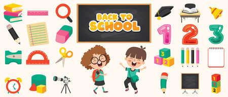 School Supplies For Children Educationのイラスト素材