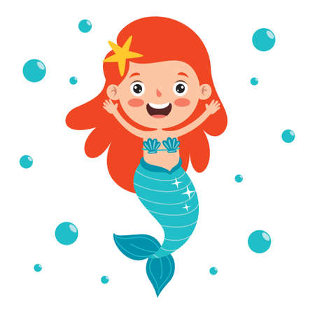 Cute Beautiful Cartoon Mermaid Posingのイラスト素材