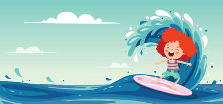Flat Summer Banner With Cartoon Characterのイラスト素材