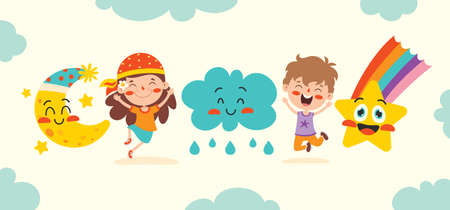 Cute Cartoon Weather Characters Posingのイラスト素材