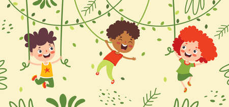 Cartoon Drawing Of Happy Character Swingingのイラスト素材