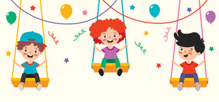 Cartoon Drawing Of Happy Character Swingingのイラスト素材