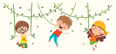 Cartoon Drawing Of Happy Character Swingingのイラスト素材