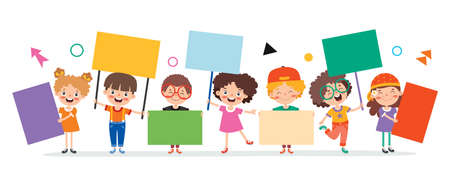 Funny Children Holding Blank Placardのイラスト素材
