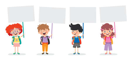 Funny Children Holding Blank Placardのイラスト素材