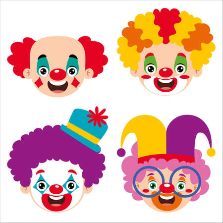 Cartoon Drawing Of Clown Headsのイラスト素材