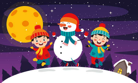 Christmas Scene With Cartoon Charactersのイラスト素材