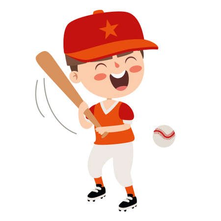 Cartoon Illustration Of A Kid Playing Baseballのイラスト素材