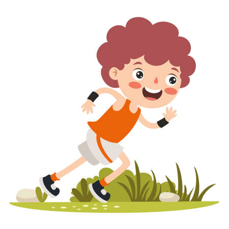 Cartoon Illustration OF A Little Kid Runningのイラスト素材