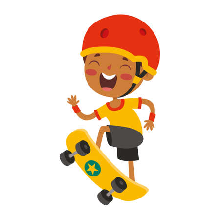Cartoon Illustration Of A Kid Playing Skateboardのイラスト素材