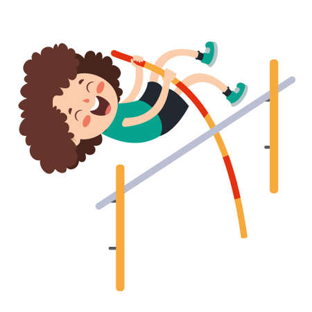 Cartoon Illustration Of A Kid Playing Pole Vaultのイラスト素材
