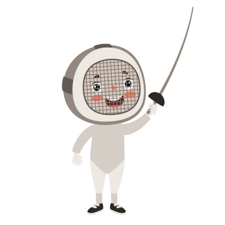 Cartoon Illustration Of A Kid Playing Fencingのイラスト素材