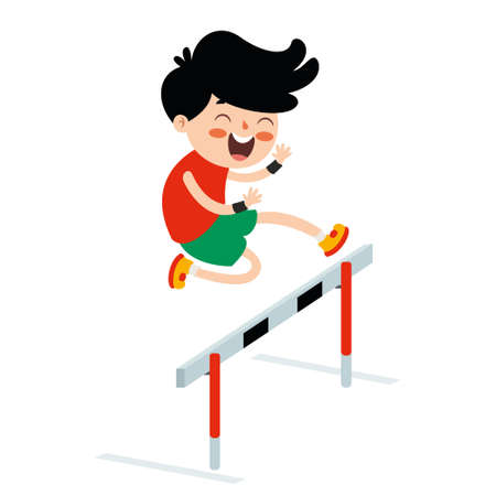 Cartoon Illustration Of A Kid Playing Steeplechaseのイラスト素材