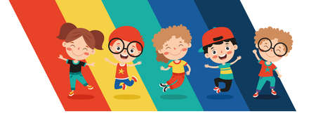 Group Of Cartoon Children Playingのイラスト素材