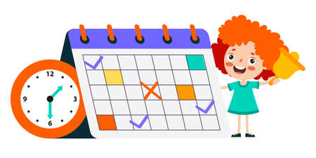 Time Concept Drawing With Flat Objectsのイラスト素材