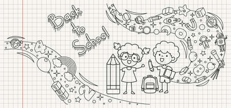 Hand Drawn Funny Cartoon Studentのイラスト素材
