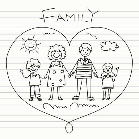 Hand Drawn Cartoon Familyのイラスト素材