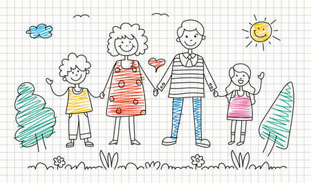 Hand Drawn Cartoon Familyのイラスト素材