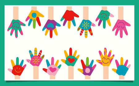 Colorful Painted Hands Of Little Childrenのイラスト素材