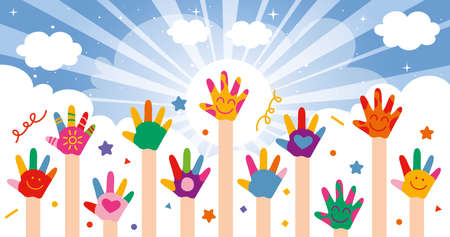 Colorful Painted Hands Of Little Childrenのイラスト素材