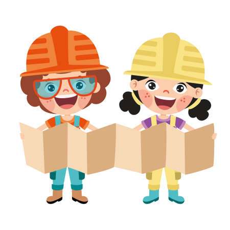 Cartoon Kid With Construction Toolsのイラスト素材