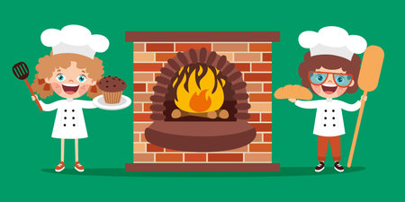 Cartoon Children In Bakery Costumesのイラスト素材