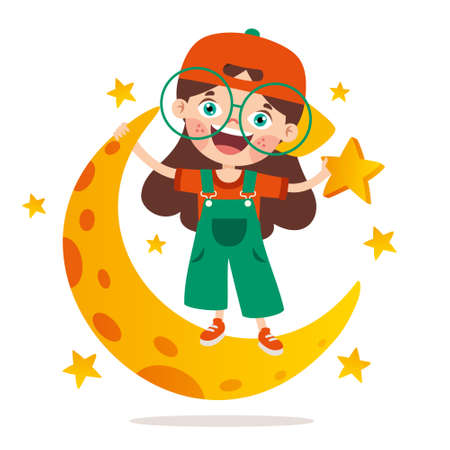 Concept Of Cartoon Character With Sky Elementsのイラスト素材