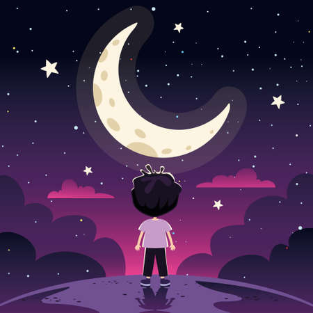 Concept Of Cartoon Character With Sky Elementsのイラスト素材