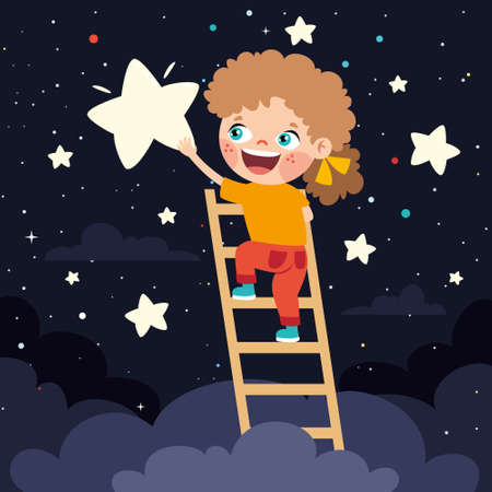 Concept Of Cartoon Character With Sky Elementsのイラスト素材