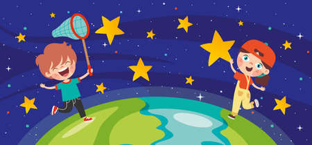 Concept Of Cartoon Character With Sky Elementsのイラスト素材