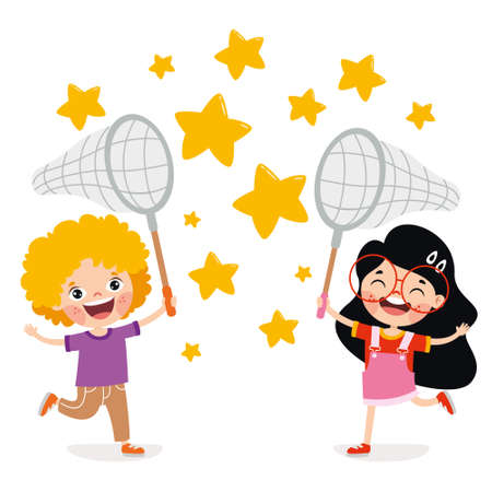 Concept Of Cartoon Character With Sky Elementsのイラスト素材