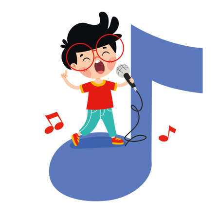 Funny Cartoon Kid Playing Musicのイラスト素材